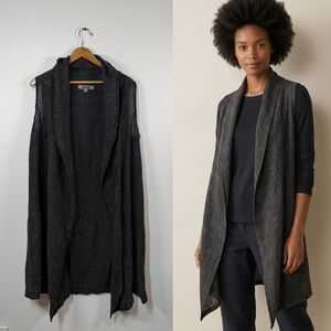 FLAX Draped Linen Cardigan Vest Jacket Small